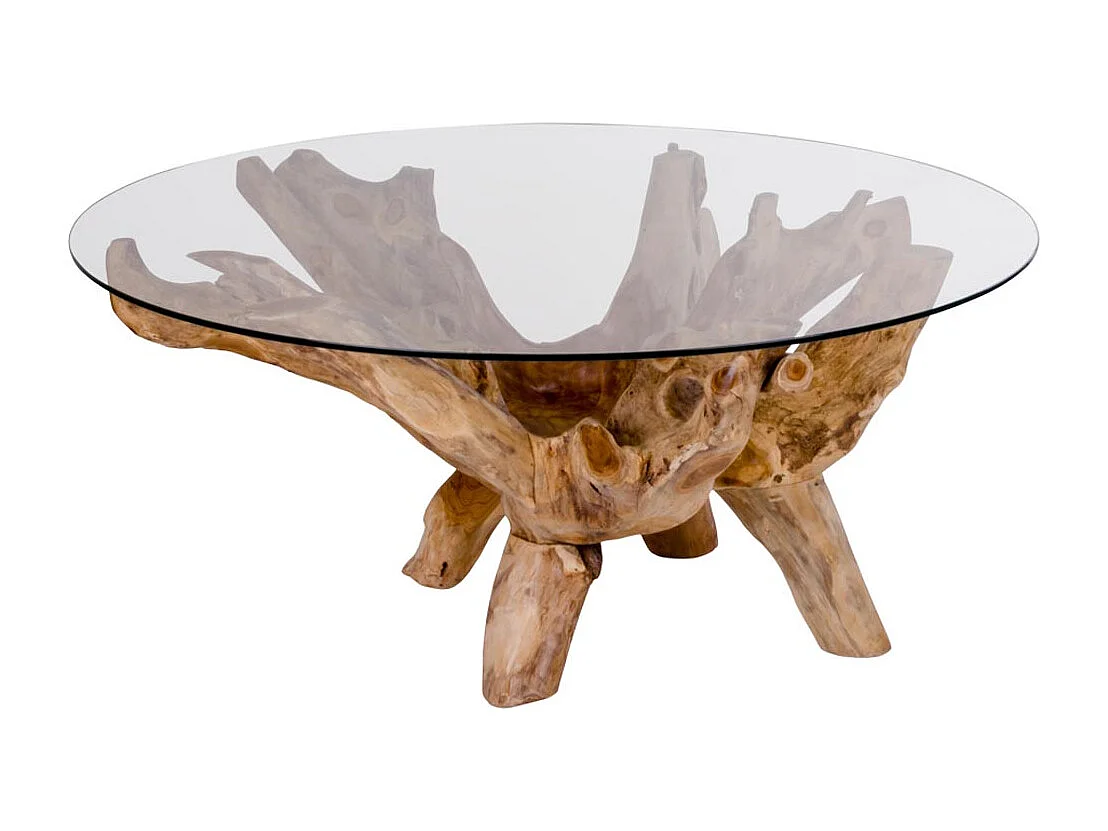 Table basse ronde en Teck et verre AMAZONAS Ø110cm