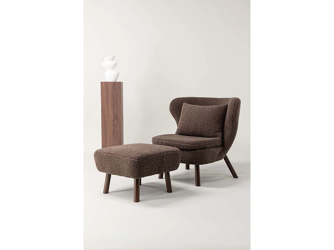 Fauteuil & Pouf Bouclette "Ryxo" 85cm Marron