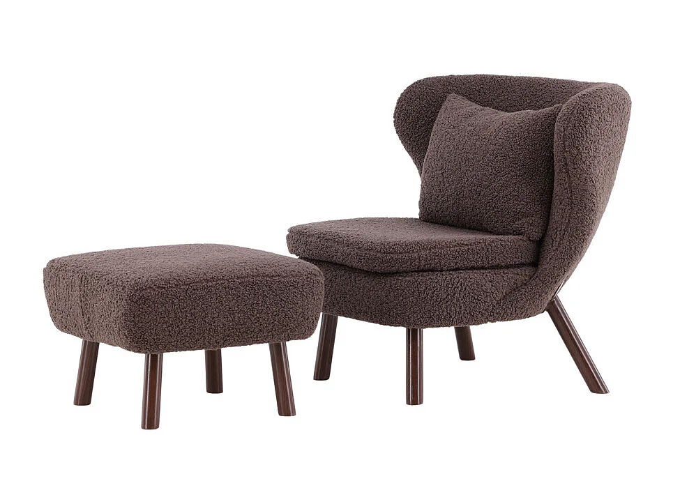 Fauteuil & Pouf Bouclette "Ryxo" 85cm Marron