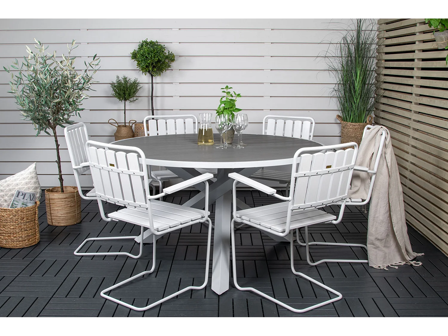 Parma eettafel tuin Ø140cm witgrijs.