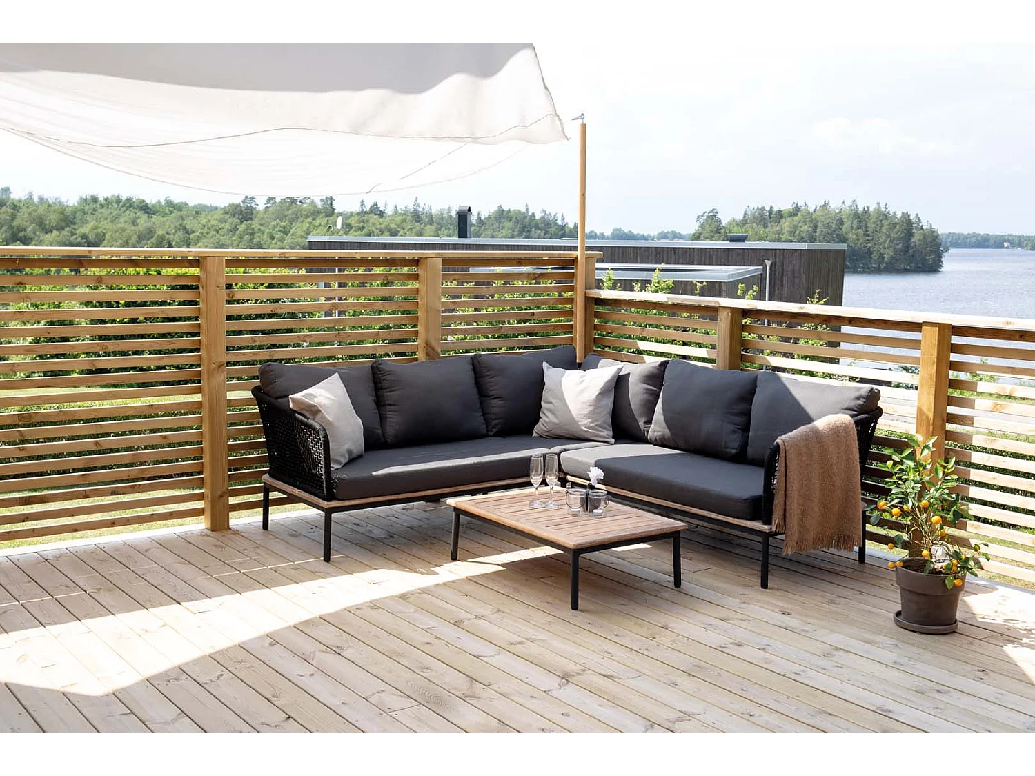 Salon d'Angle de Jardin en Bois "Andorra" 127cm Noir