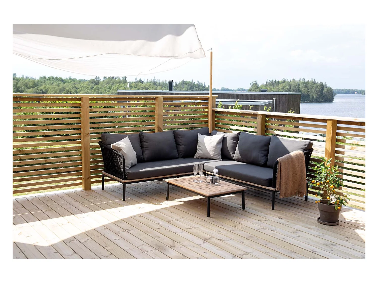 Salon d'Angle de Jardin en Bois "Andorra" 127cm Noir