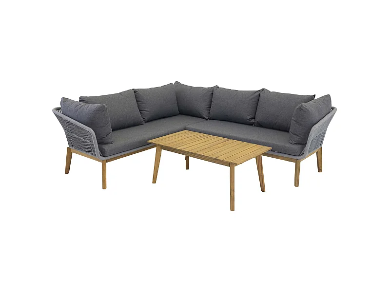 Salon d'Angle de Jardin en Bois "Chania" 210cm Gris