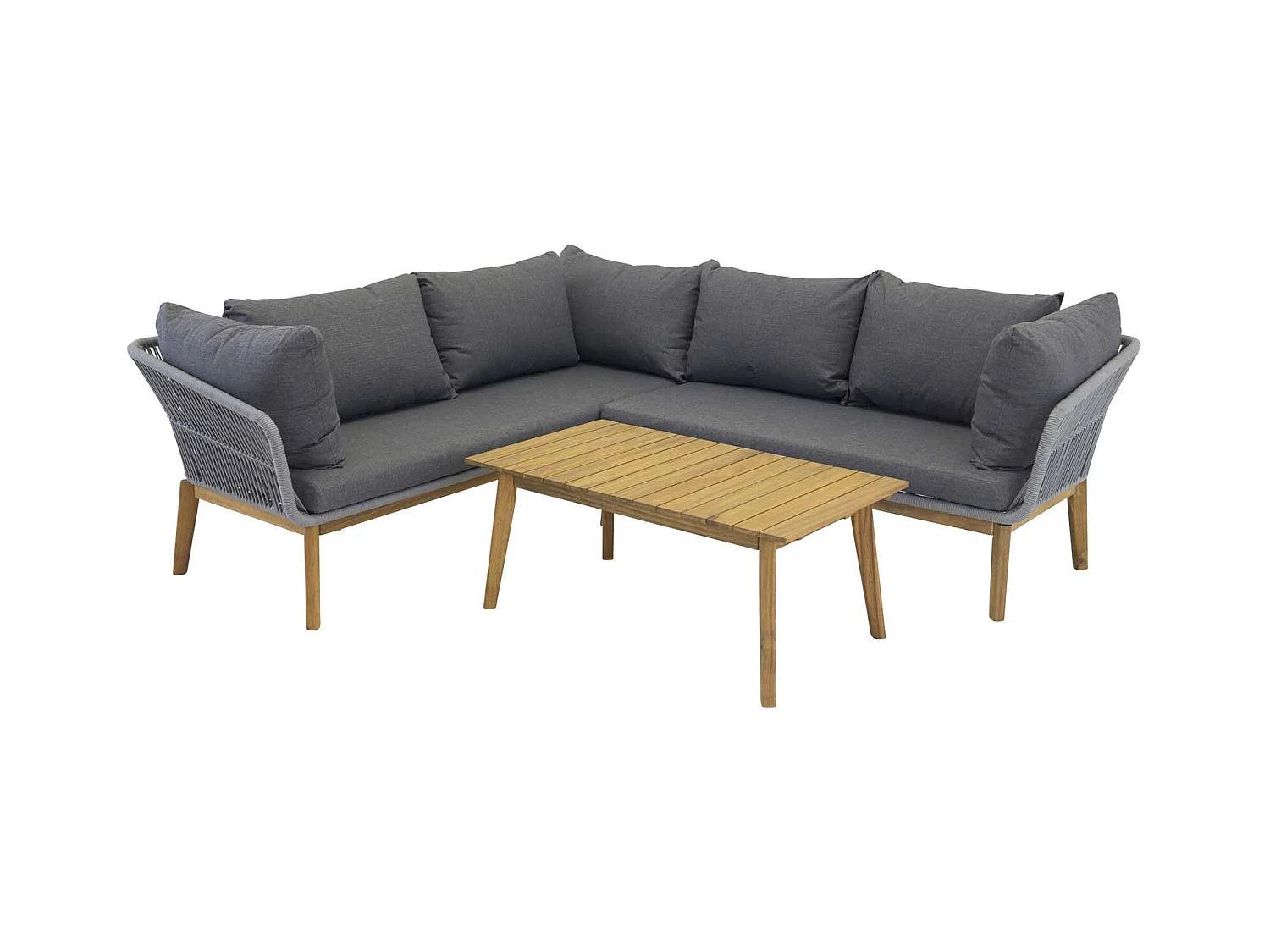 Salon d'Angle de Jardin en Bois "Chania" 210cm Gris