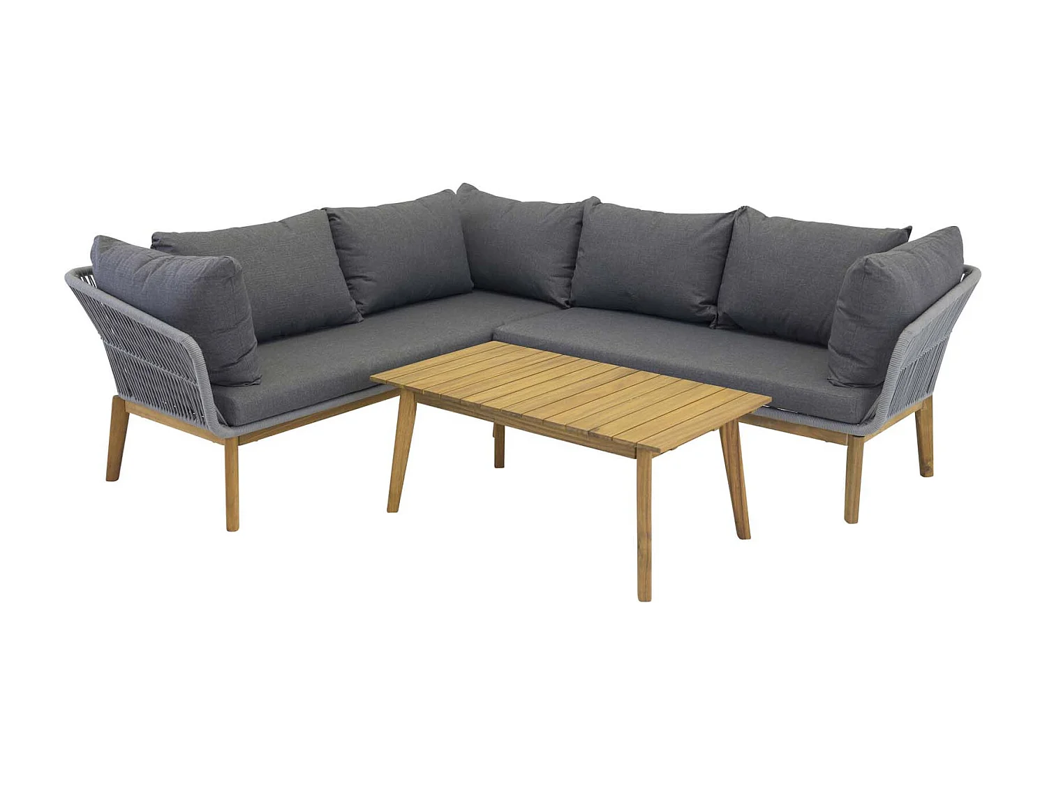 Salon d'Angle de Jardin en Bois "Chania" 210cm Gris