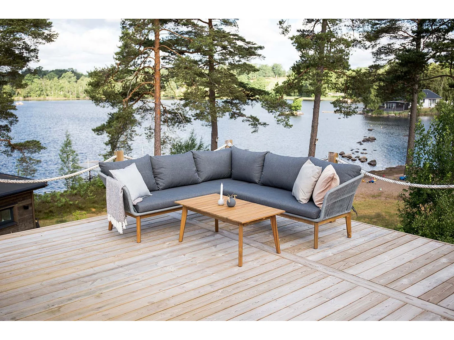 Salon d'Angle de Jardin en Bois "Chania" 210cm Gris