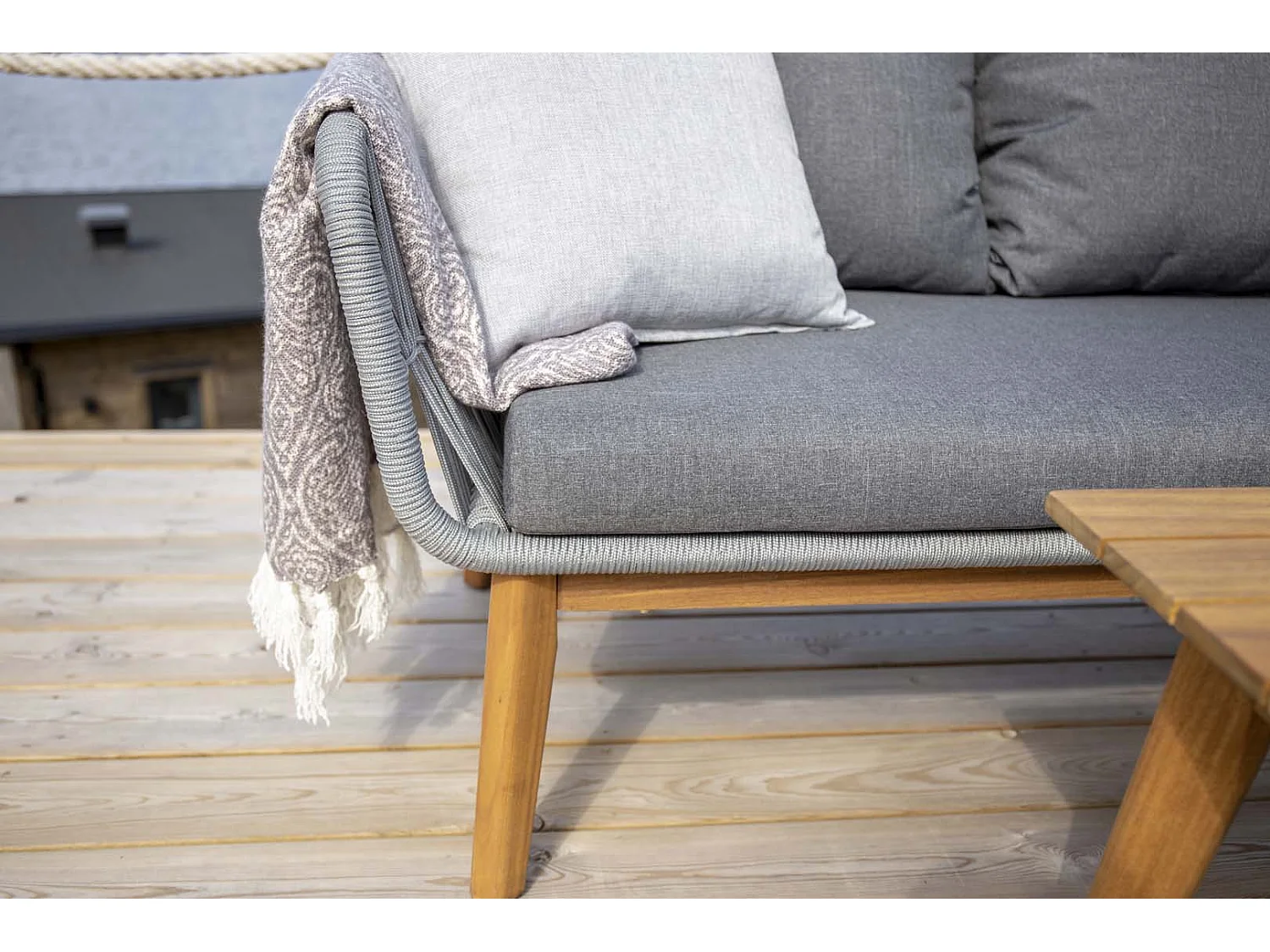 Salon d'Angle de Jardin en Bois "Chania" 210cm Gris