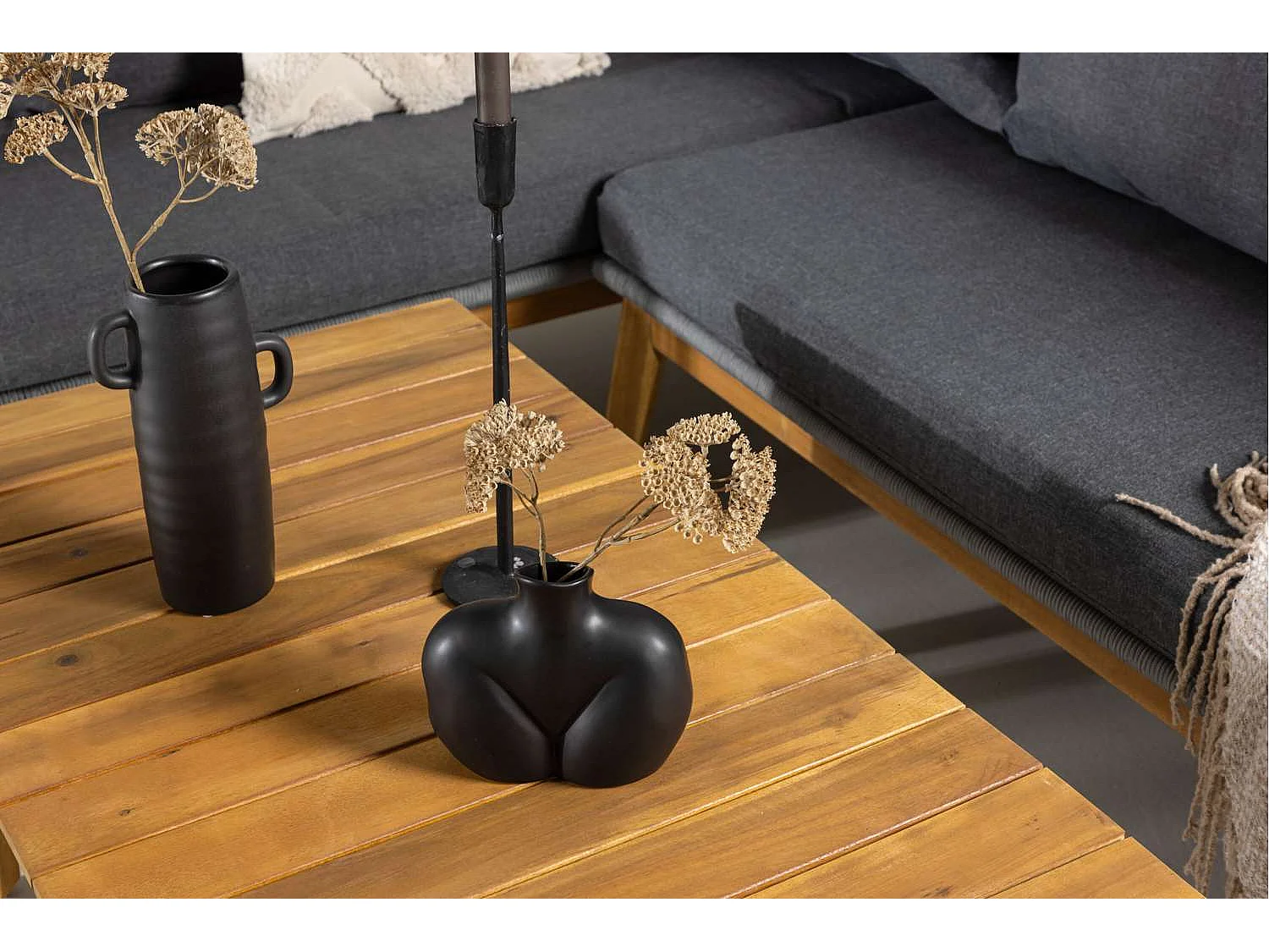 Salon d'Angle de Jardin en Bois "Chania" 210cm Gris