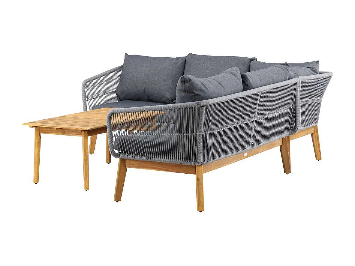 Salon d'Angle de Jardin en Bois "Chania" 210cm Gris