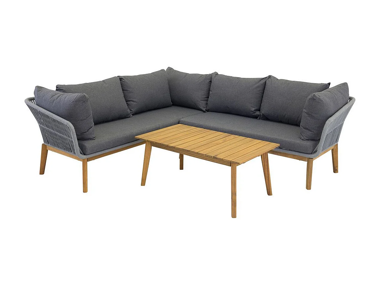 Salon d'Angle de Jardin en Bois "Chania" 210cm Gris