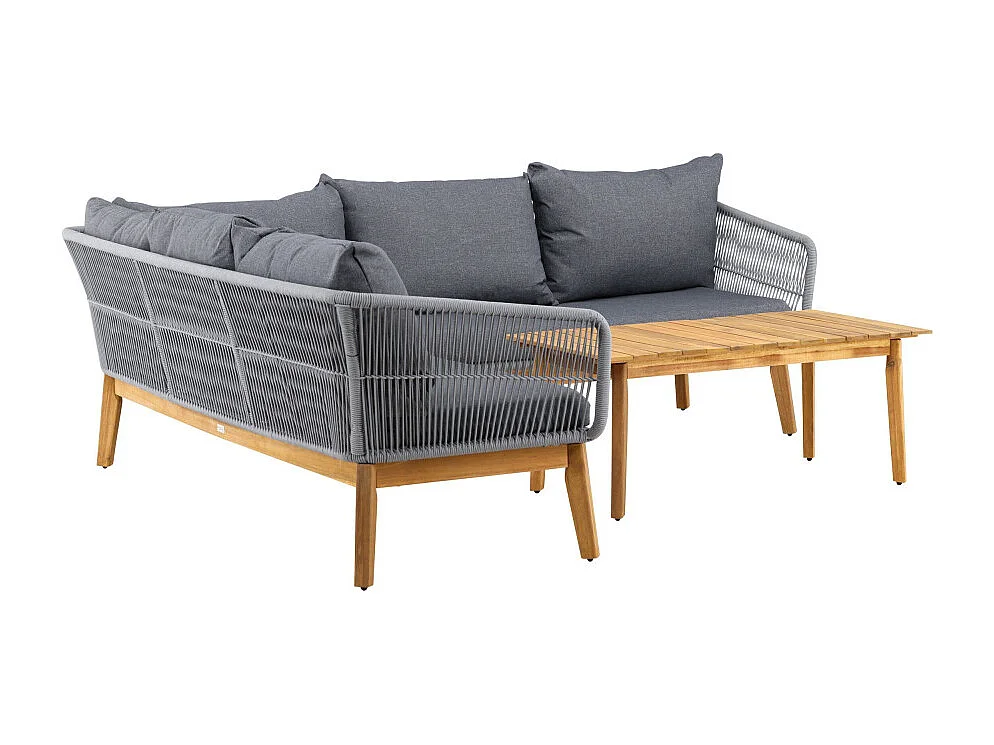 Salon d'Angle de Jardin en Bois "Chania" 210cm Gris