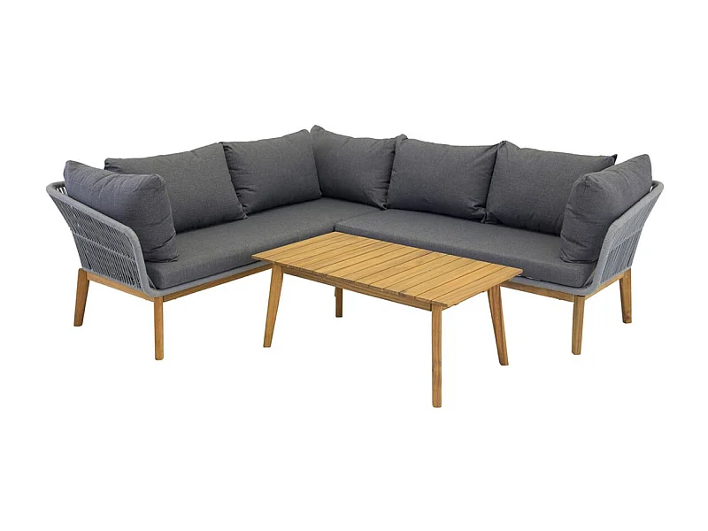 Salon d'Angle de Jardin en Bois "Chania" 210cm Gris