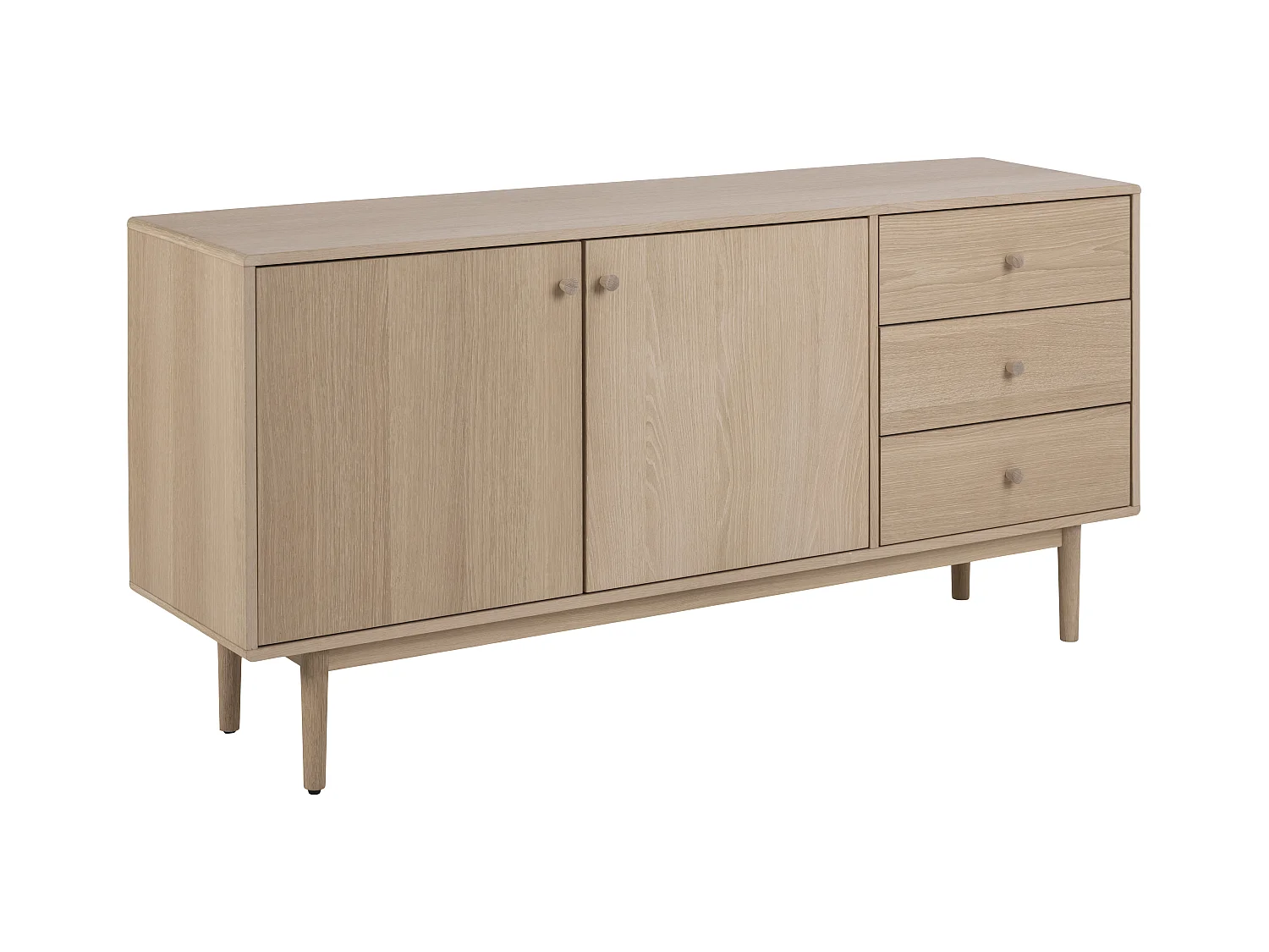 Aston Buffet avec 2 portes et 3 tiroirs, finition chêne, huilé, blanc.