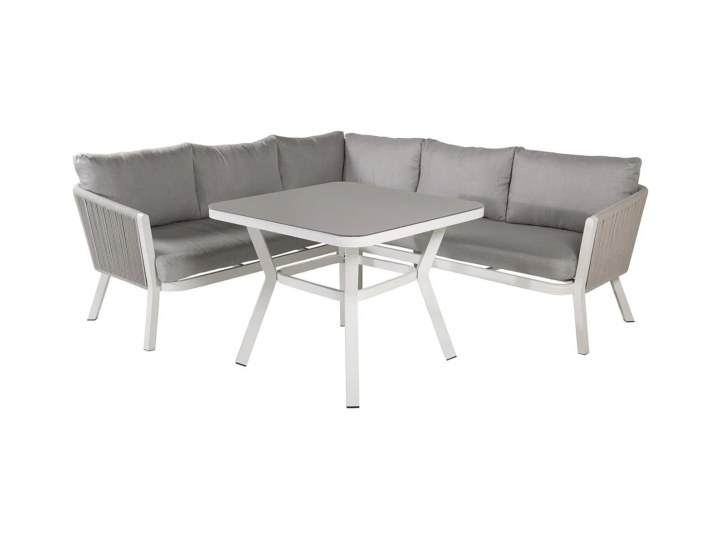 Salon d'Angle de Jardin "Virya" 206cm Blanc & Gris