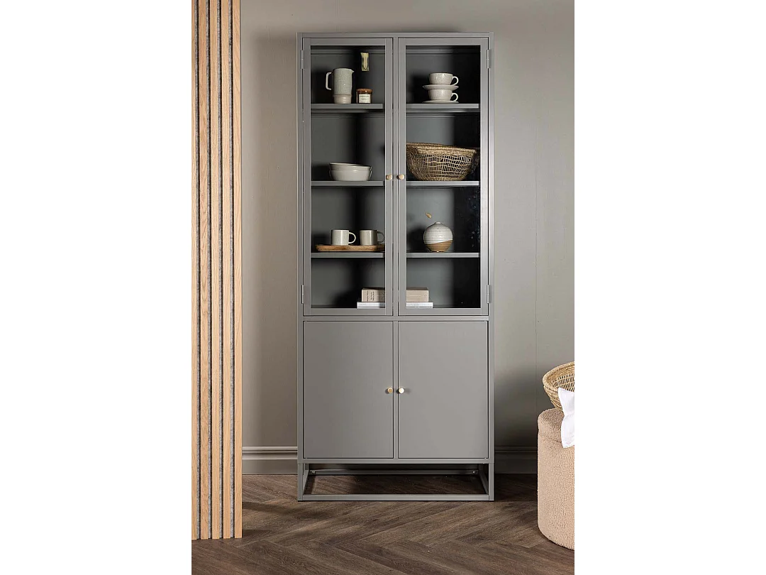 Vaisselier 4 Portes "Bakal" 190cm Gris Clair