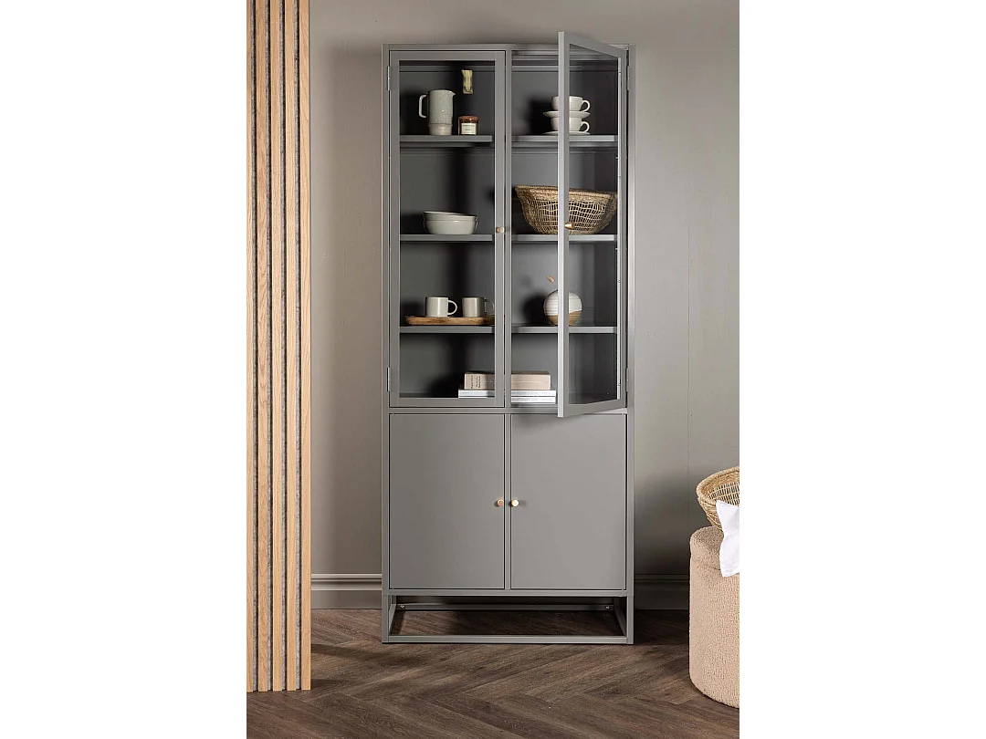 Vaisselier 4 Portes "Bakal" 190cm Gris Clair