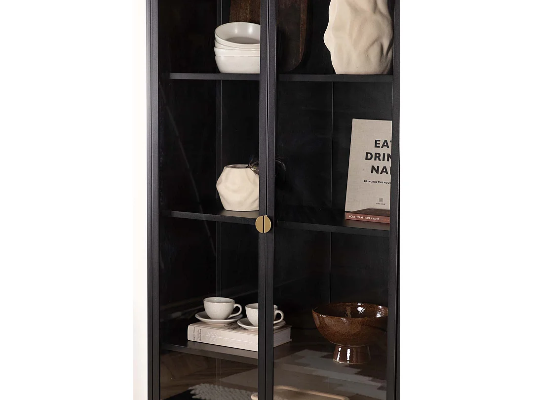 Piring vitrinekast 2 glazen deuren zwart.