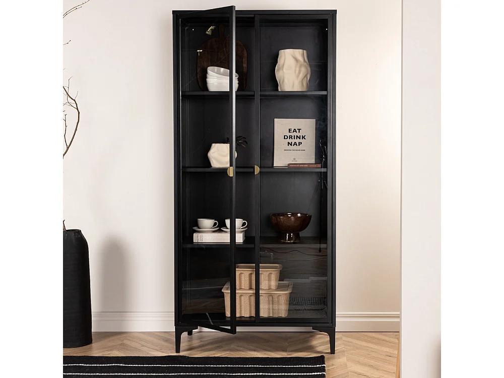 Piring vitrinekast 2 glazen deuren zwart.