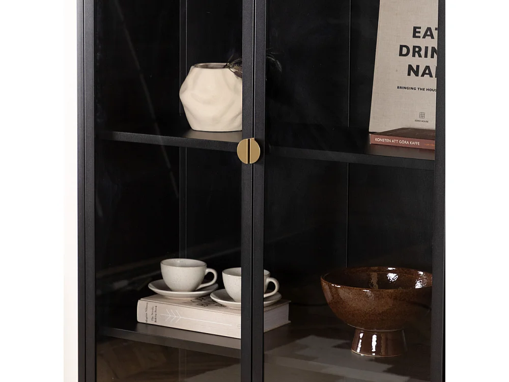 Piring vitrinekast 2 glazen deuren zwart.