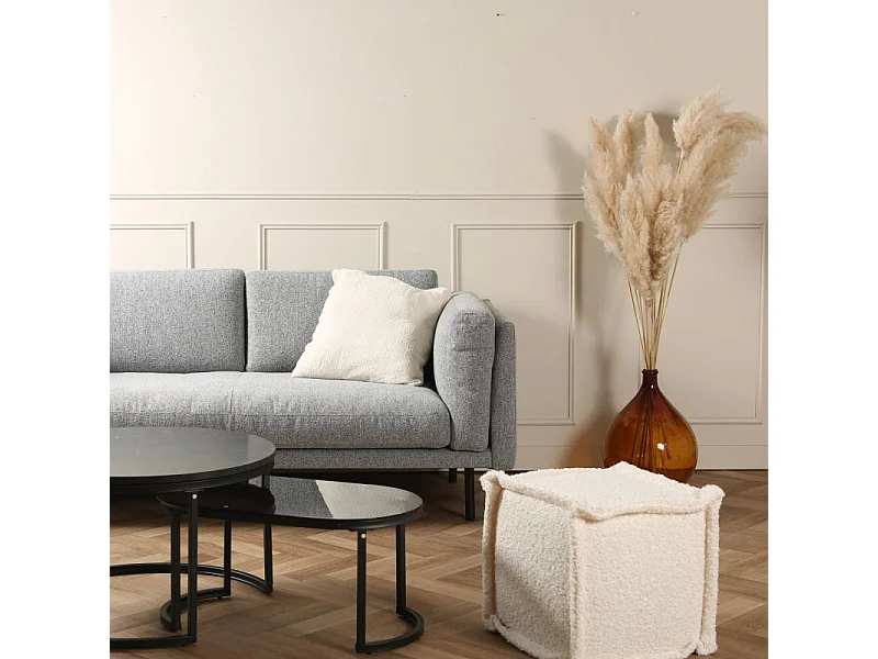 Pouf Carré Bouclette "Castine" 40cm Naturel