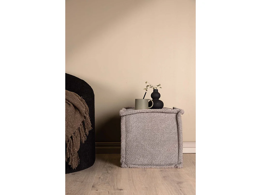 Pouf Carré en Tissu "Castine" 40cm Gris Clair