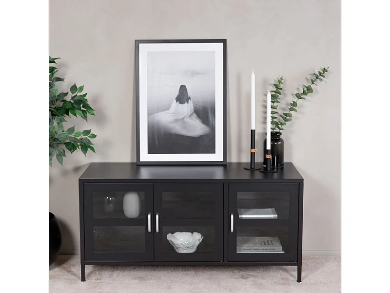 Meuble TV 3 Portes "Acero" 120cm Noir