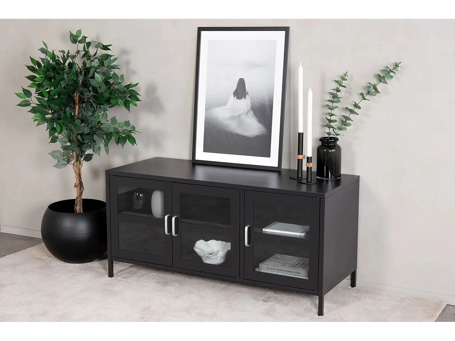 Acero TV Tisch 3 Glastüren schwarz.