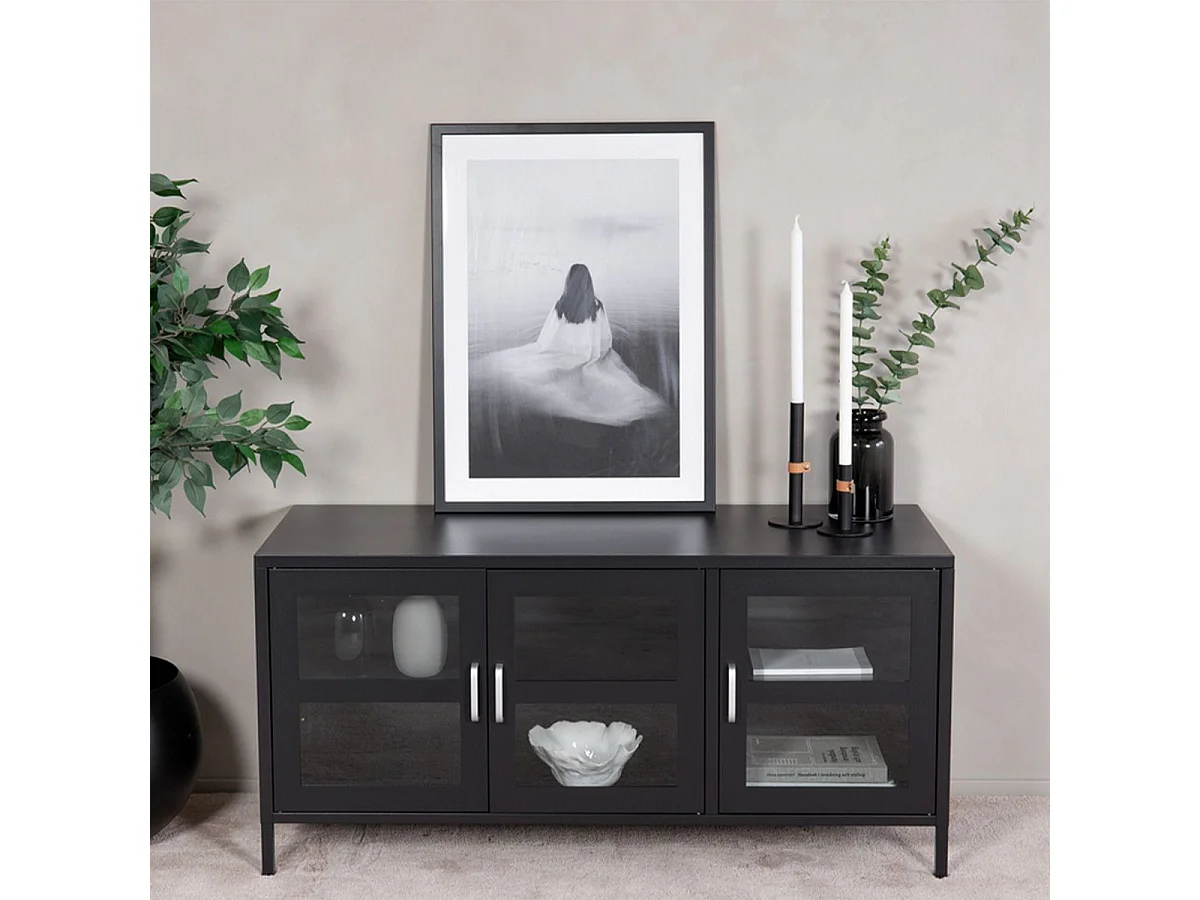 Acero TV-meubel 3 glazen deuren zwart.