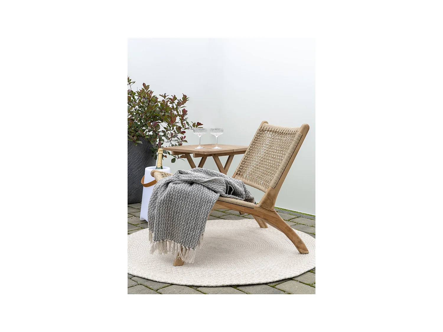 Menorca Teppich Ø120cm für draußen sandfarben.