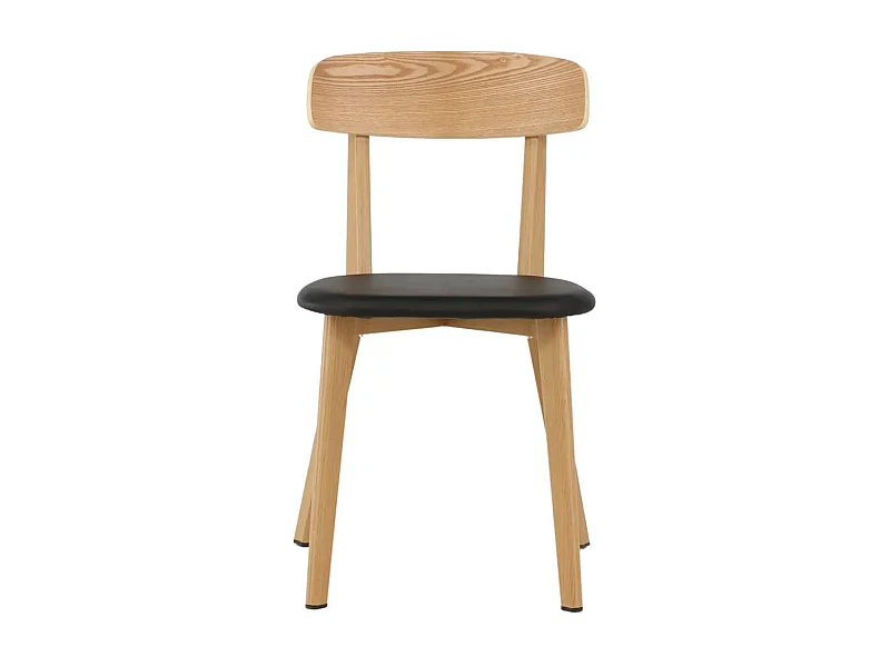 Sanjos eetkamerstoel PU kunstleer zwart, eik decor.