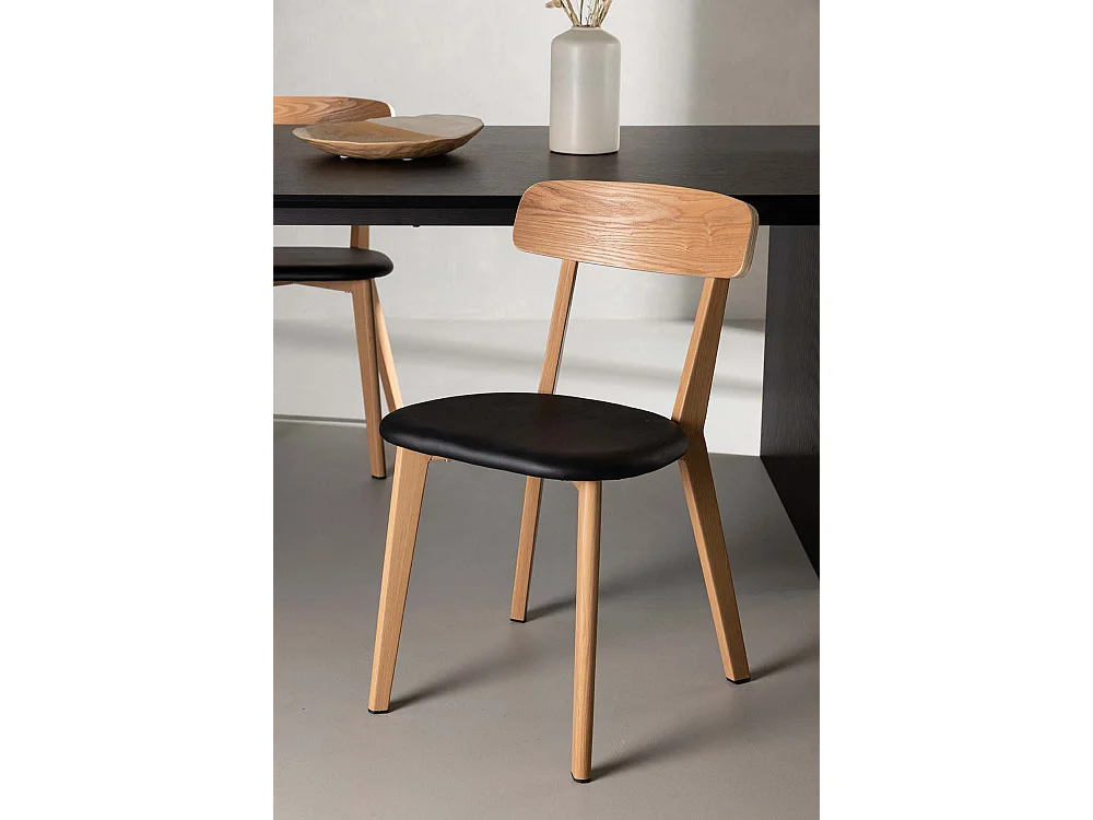 Sanjos chaise de salle à manger Simili cuir PU noir, chêne décor