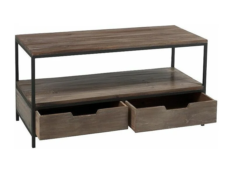 Mesa de centro Uchi de madera maciza oscura y metal negro
