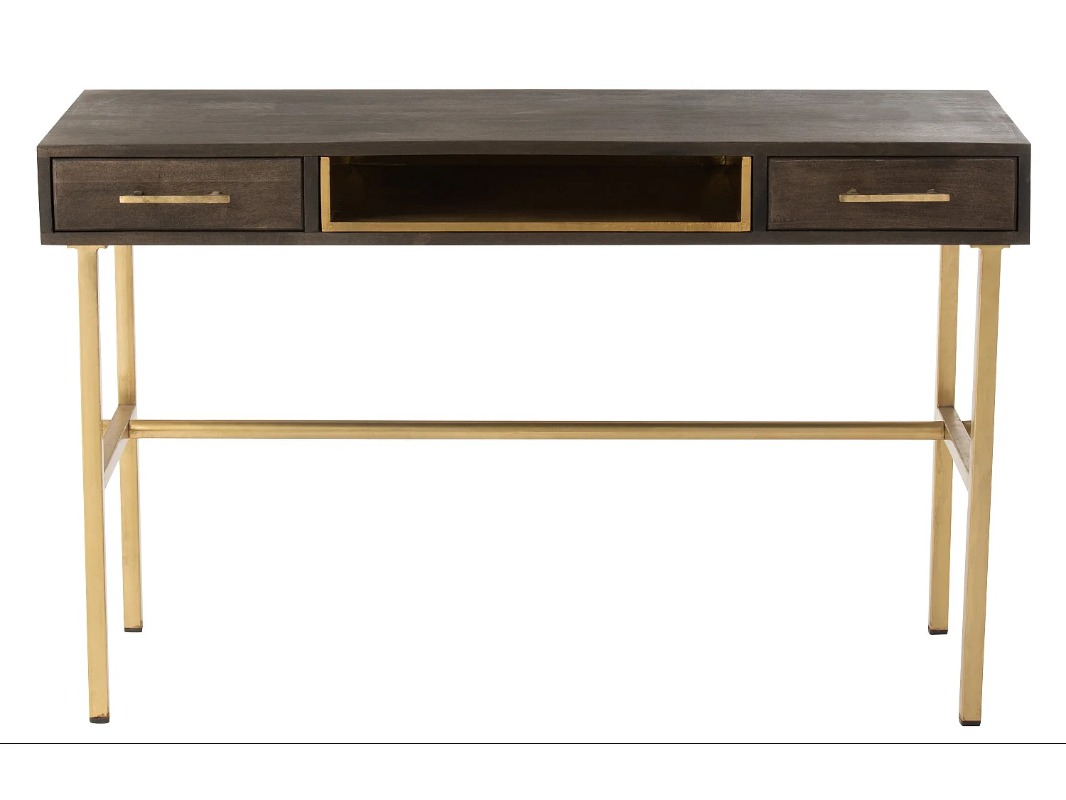 Console 2 Tiroirs en Bois "Janis" 120cm Marron & Or