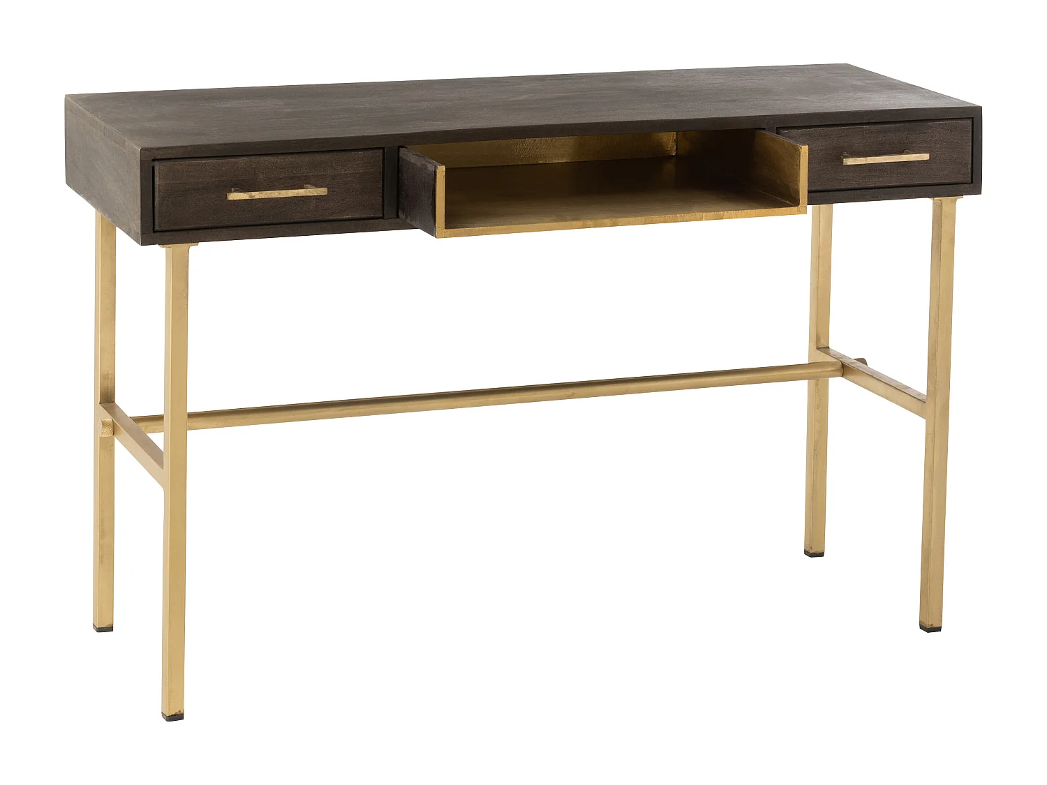 Console 2 Tiroirs en Bois "Janis" 120cm Marron & Or