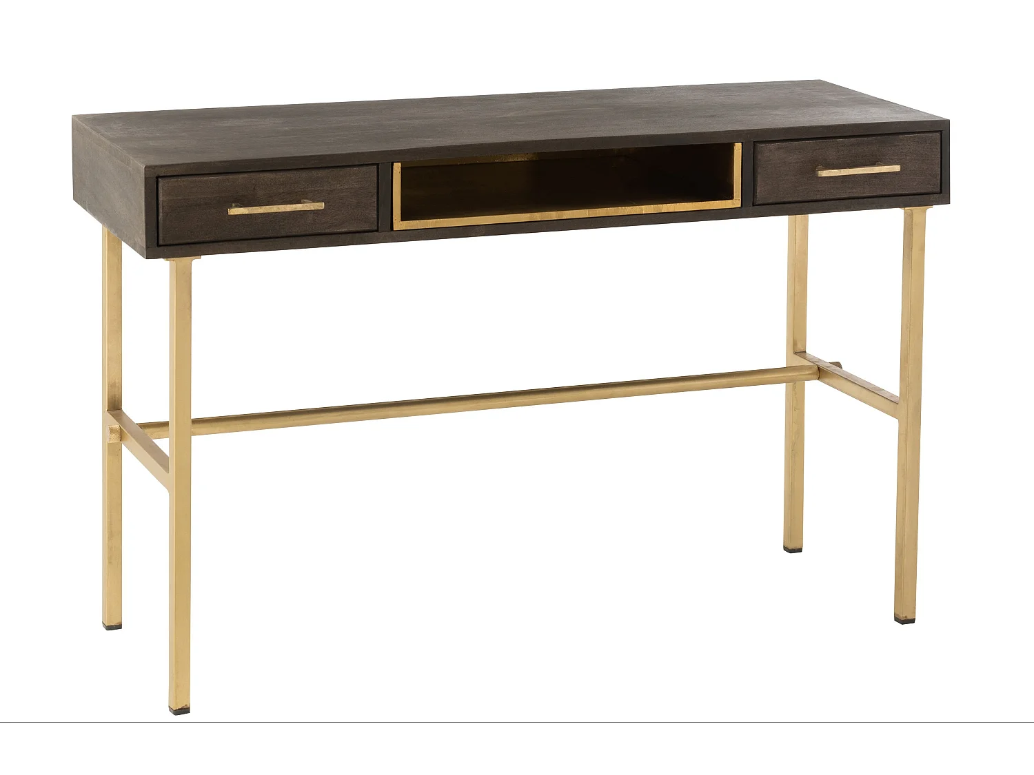 Console 2 Tiroirs en Bois "Janis" 120cm Marron & Or