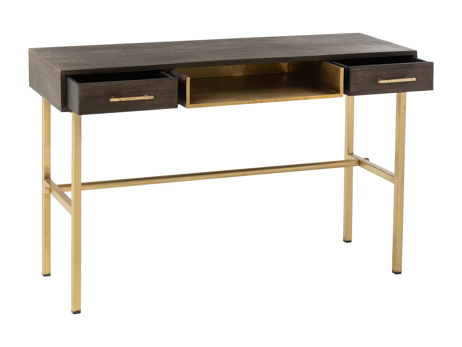 Console 2 Tiroirs en Bois "Janis" 120cm Marron & Or