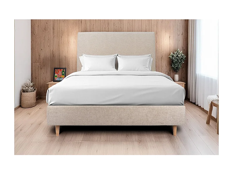 Tete de lit Tapissée Tissu Beige brun L 180 cm - Ep 10 cm rembourré