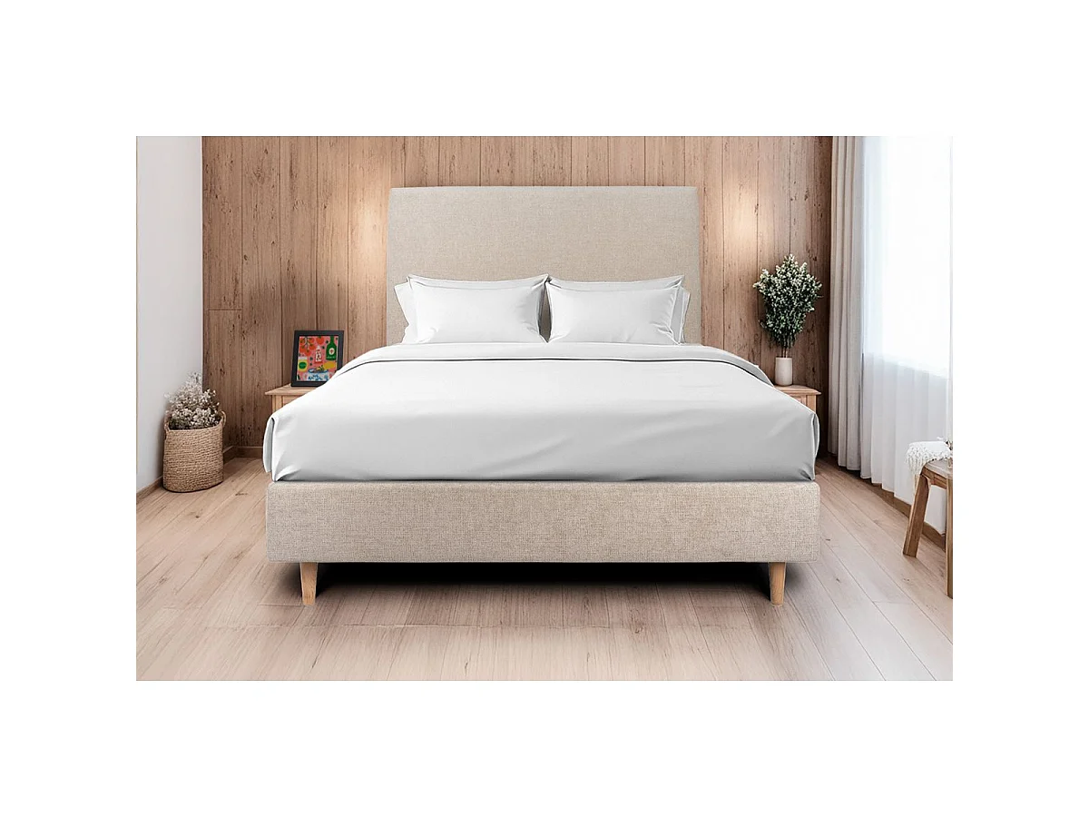 Tete de lit Tapissée Tissu Beige brun L 160 cm - Ep 10 cm rembourré