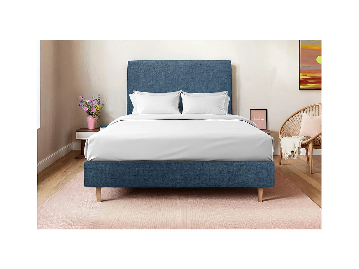 Tete de lit Tapissée Tissu Bleu L 160 cm - Ep 10 cm rembourré