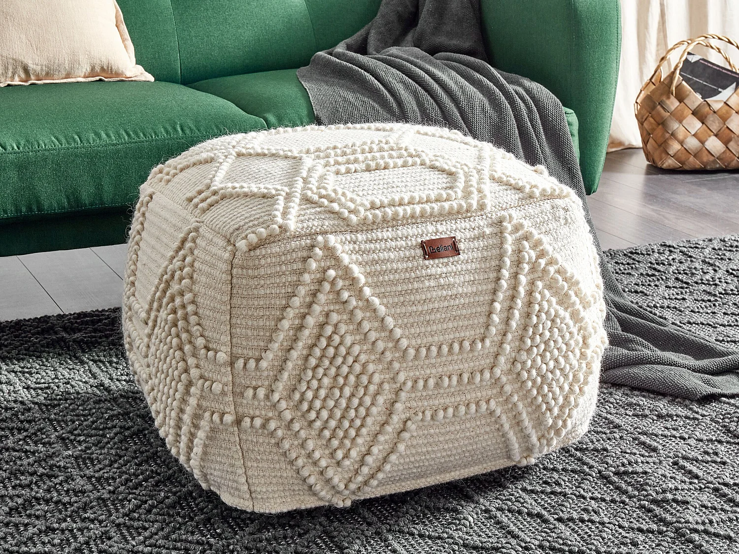 Pouf CHOIM Laine Beige 60 cm 60 cm 40 cm