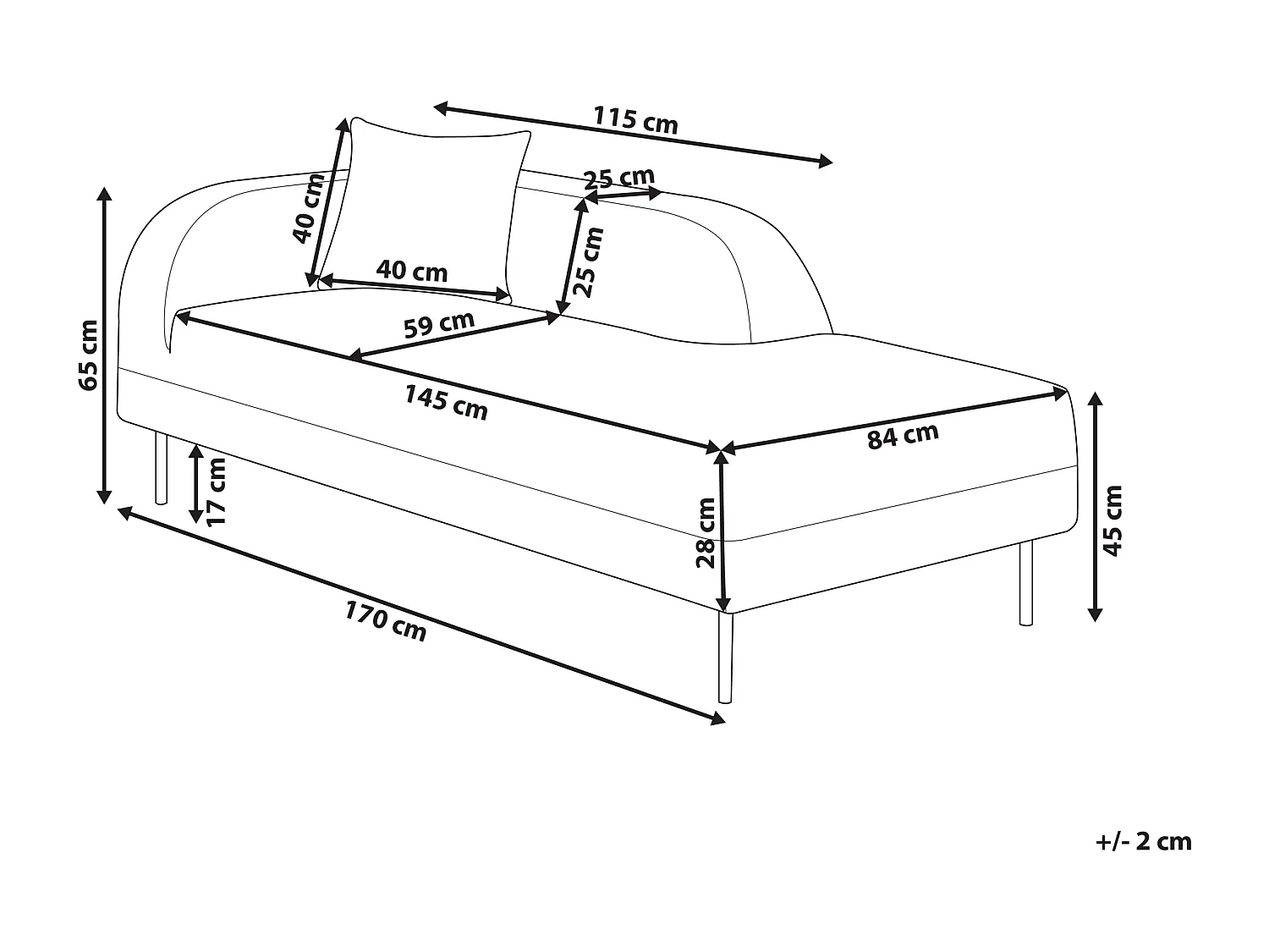 Chaise longue à esquerda LE CRAU Tecido Cinzento claro