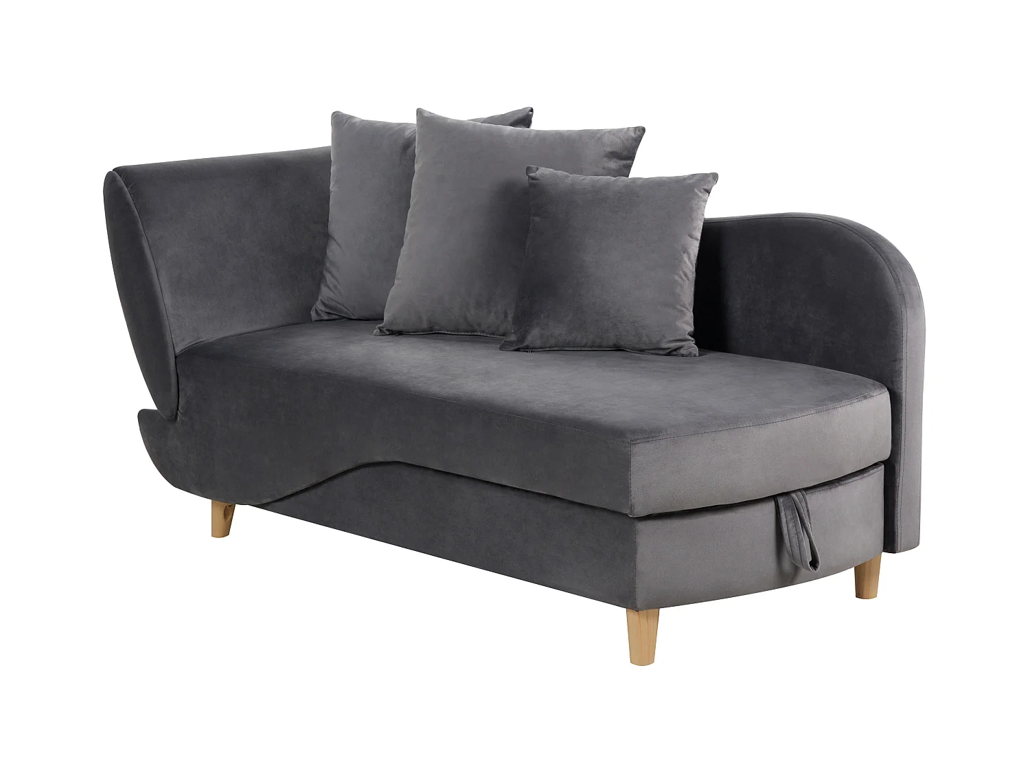 Chaise longue côté droite MERI Velours Gris foncé avec rangement