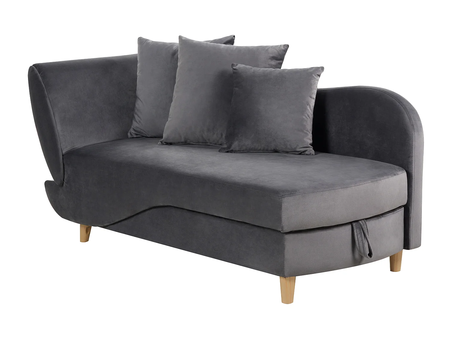 Chaise longue côté droite MERI Velours Gris foncé avec rangement