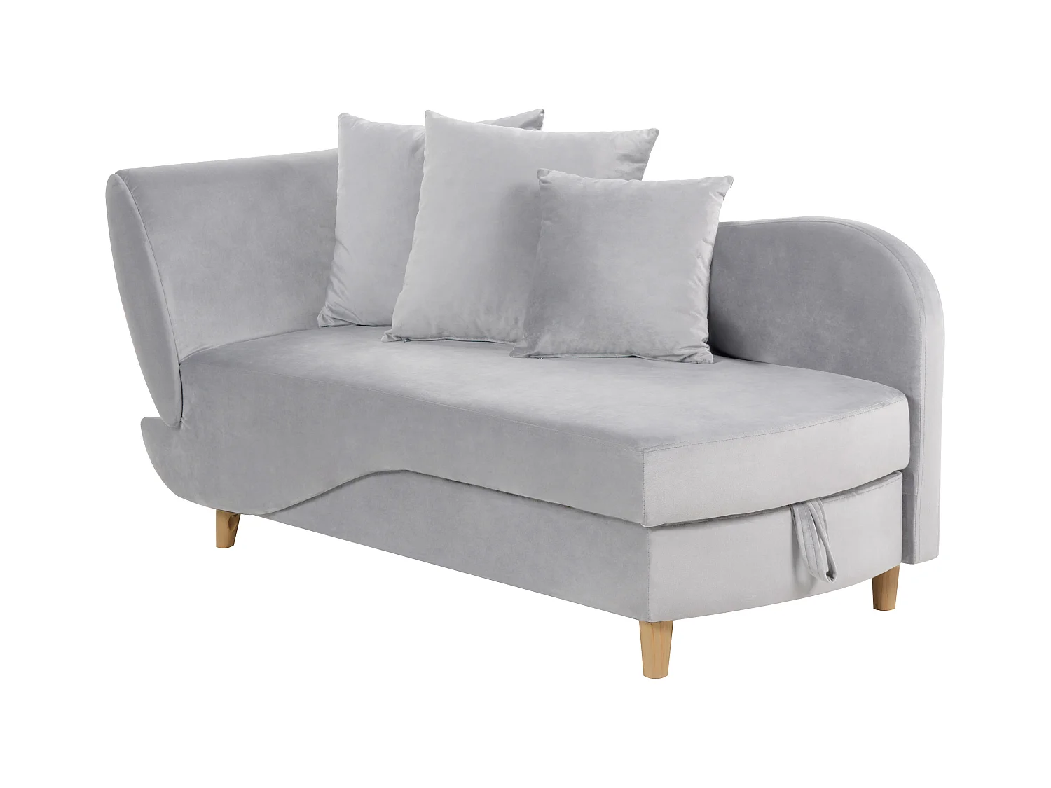 Chaise longue côté droite MERI Velours Gris clair avec rangement