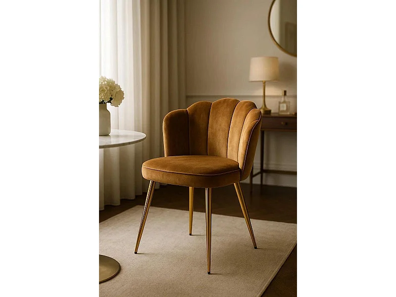 Sillas Comedor - Silla Blume Gold Terciopelo - Marrón Claro