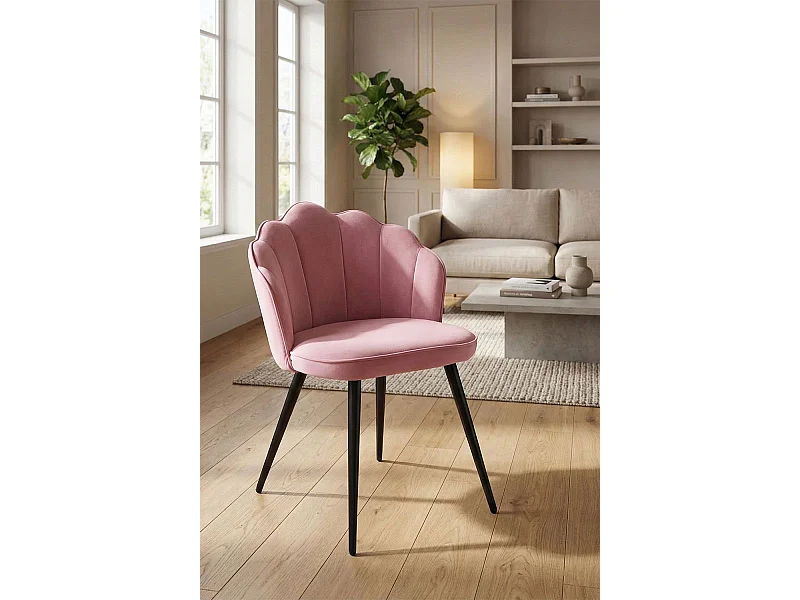 Sillas Comedor - Silla Blume Terciopelo Patas Negras - Rosa