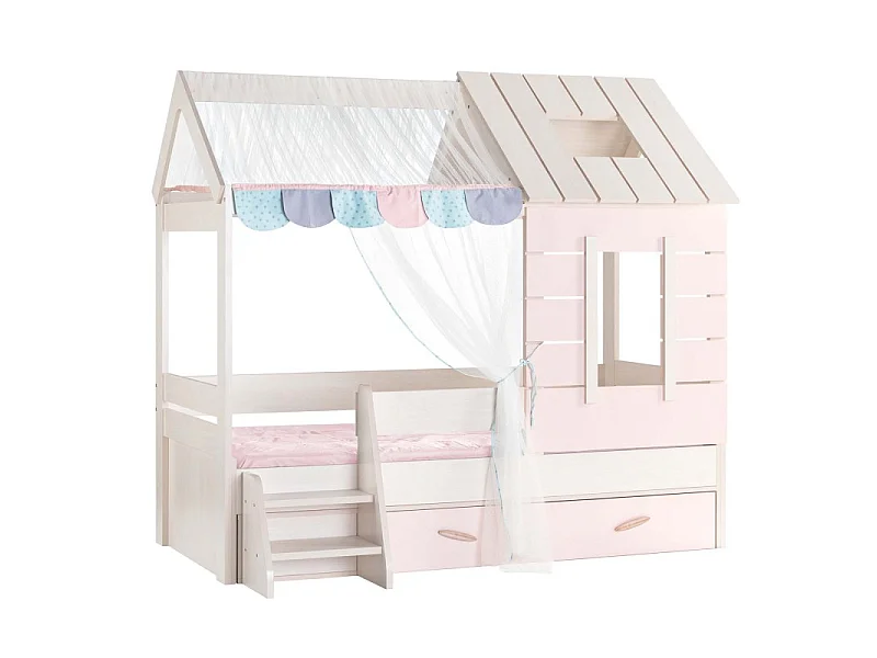 Letto a casetta bambini + cassetto truciolato rosa 90x200cm