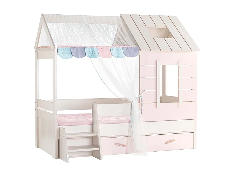 Cama infantil casita + cajón aglomerado rosa 90x200cm