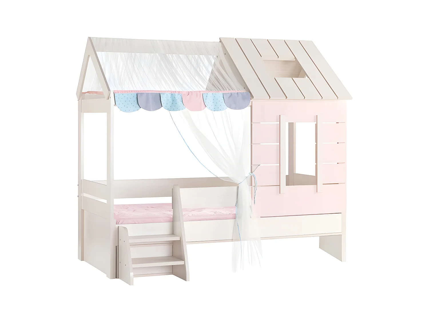 Lit enfant cabane en aggloméré rose 90x200cm