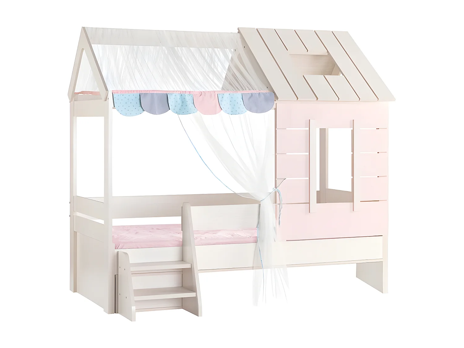 Lit enfant cabane en aggloméré rose 90x200cm